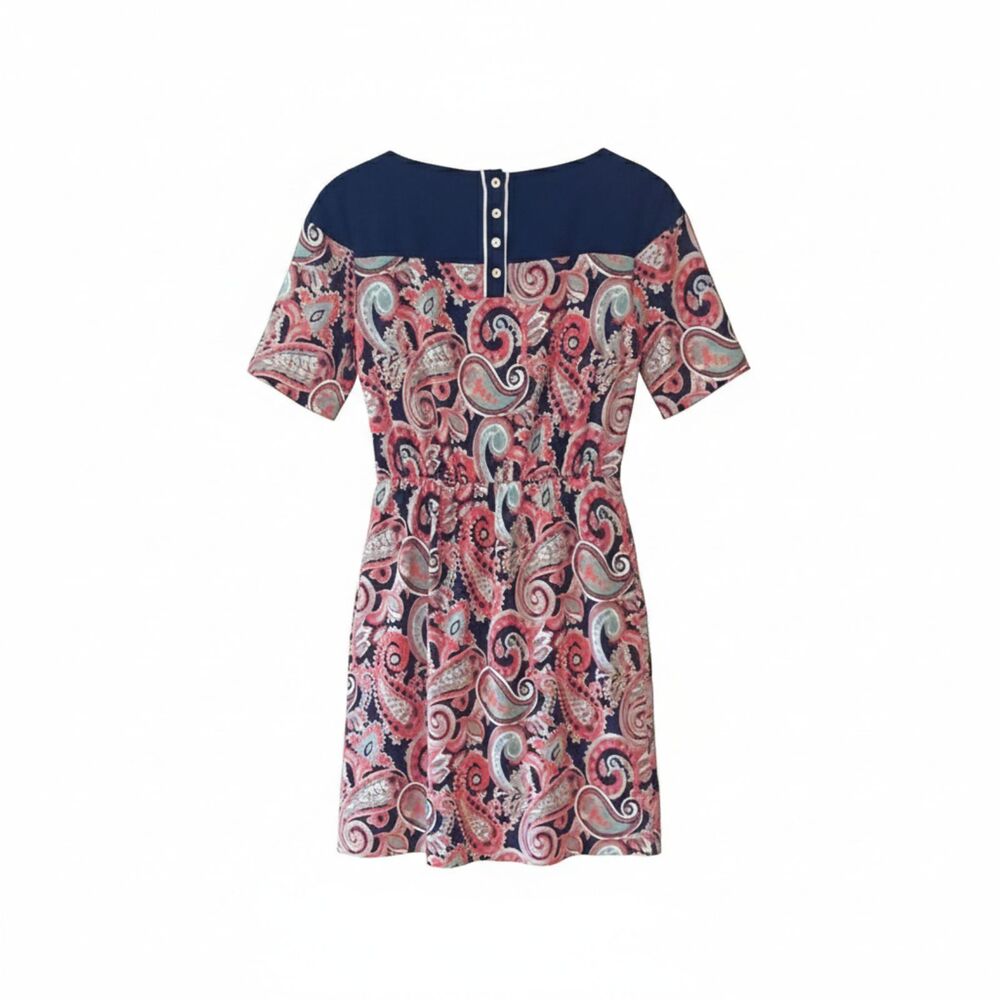 Tommy Hilfiger Navy Salmon Paisley Dress XS Boat Neck Preppy Clean Girl NWT - Picture 6 of 9